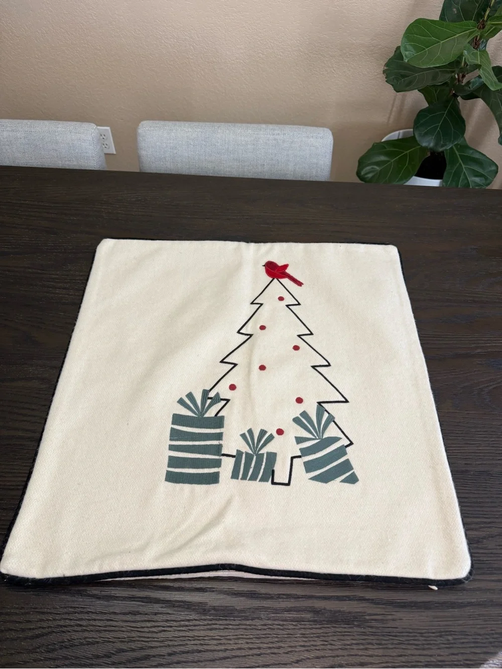 Crate & Barrel Joan Anderson Christmas Tree Wool Pillow Cover 23x23 NWT